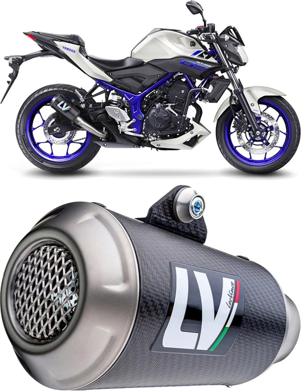 Exhaust Tip Without Sound Certification Lv-10 Carbon Fiber Stainless Steel End Cap - Leovince Compatible With Yamaha Mt-25 250 (2015-2018)