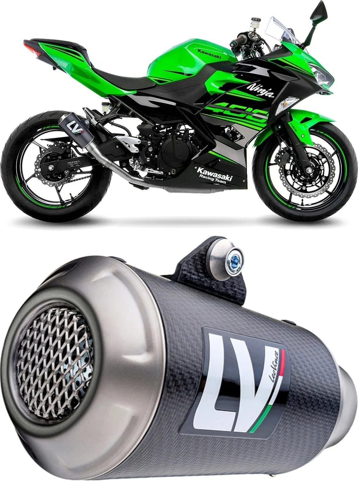 Exhaust Tip Without Sound Certification Lv-10 Carbon Fiber Stainless Steel End Cap - Leovince Compatible With Kawasaki Ninja 500 - Se (2024-2026)