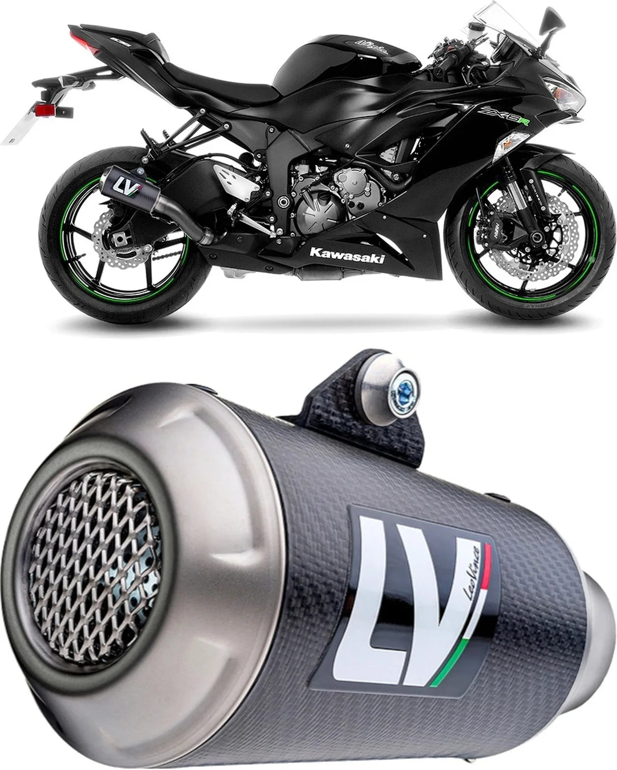 Exhaust Tip Without Sound Certification Lv-10 Carbon Fiber Stainless Steel End Cap - Leovince Compatible With Kawasaki Zx 6R Ninja (2019-2020)