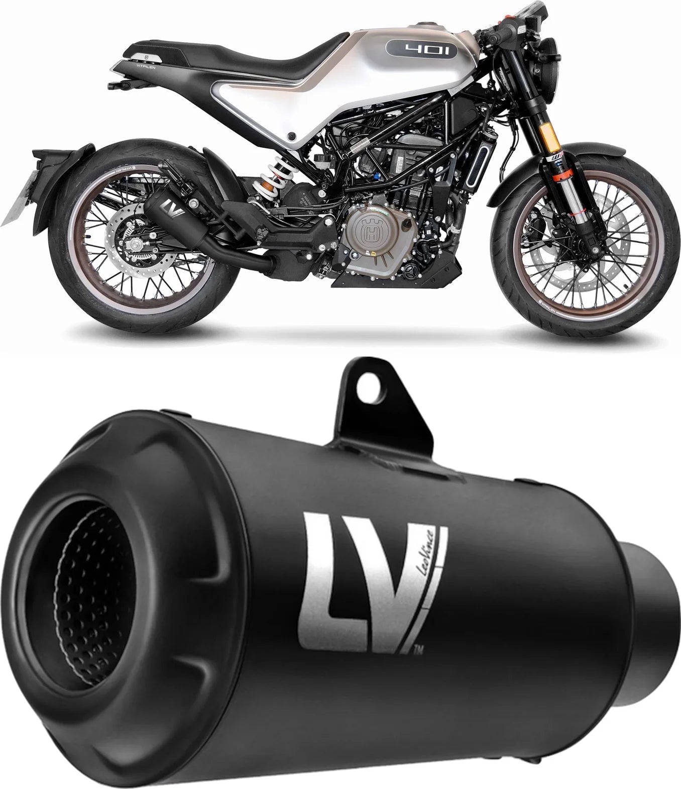 Exhaust Tip Without Sound Certification Lv-10 Steel Full Black Steel Black End Cap - Leovince Compatible With Husqvarna Vitpilen 401 (2020-2023)