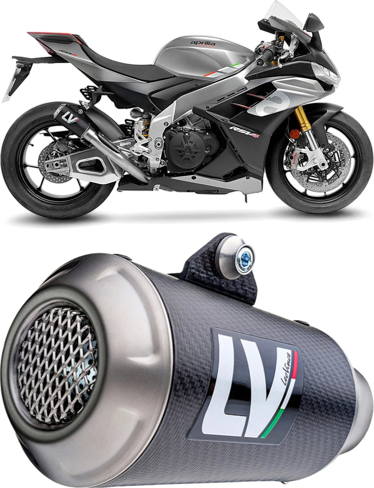Exhaust Tip Without Sound Certification Lv-10 Carbon Fiber Stainless Steel End Cap - Leovince Compatible With Aprilia Rsv4 1100 Factory (2021-2024)