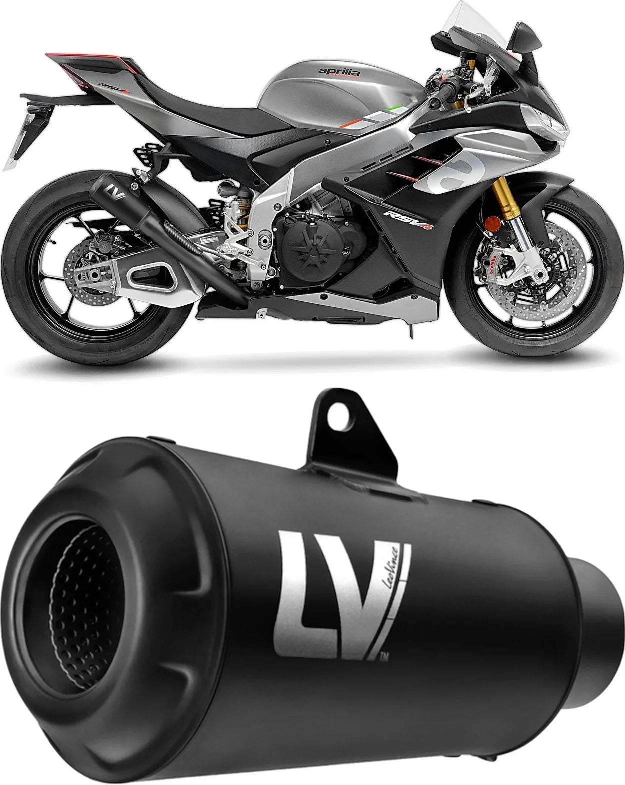 Exhaust Tip Without Sound Certification Lv-10 Steel Full Black Steel Black End Cap - Leovince Compatible With Aprilia Rsv4 1100 Factory (2021-2024)