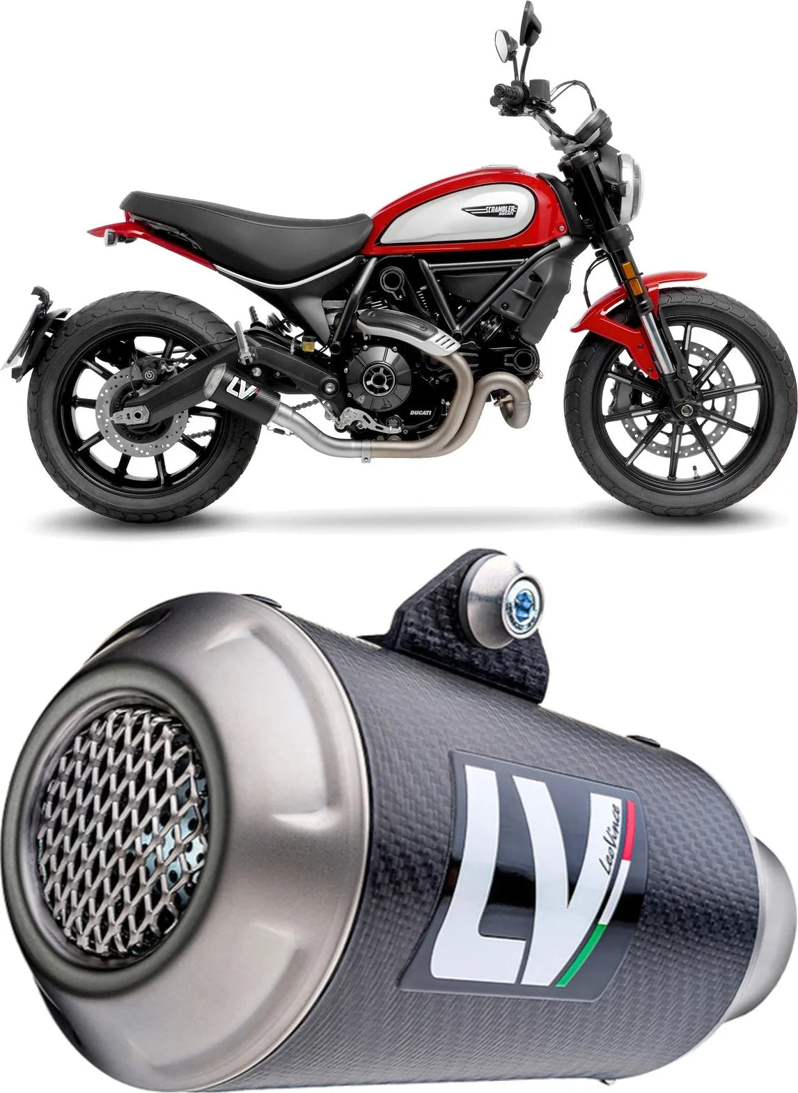 Exhaust Tip Without Sound Certification Lv-10 Carbon Fiber Stainless Steel End Cap - Leovince Compatible With Ducati Scrambler 800 Icon (2021-2022)