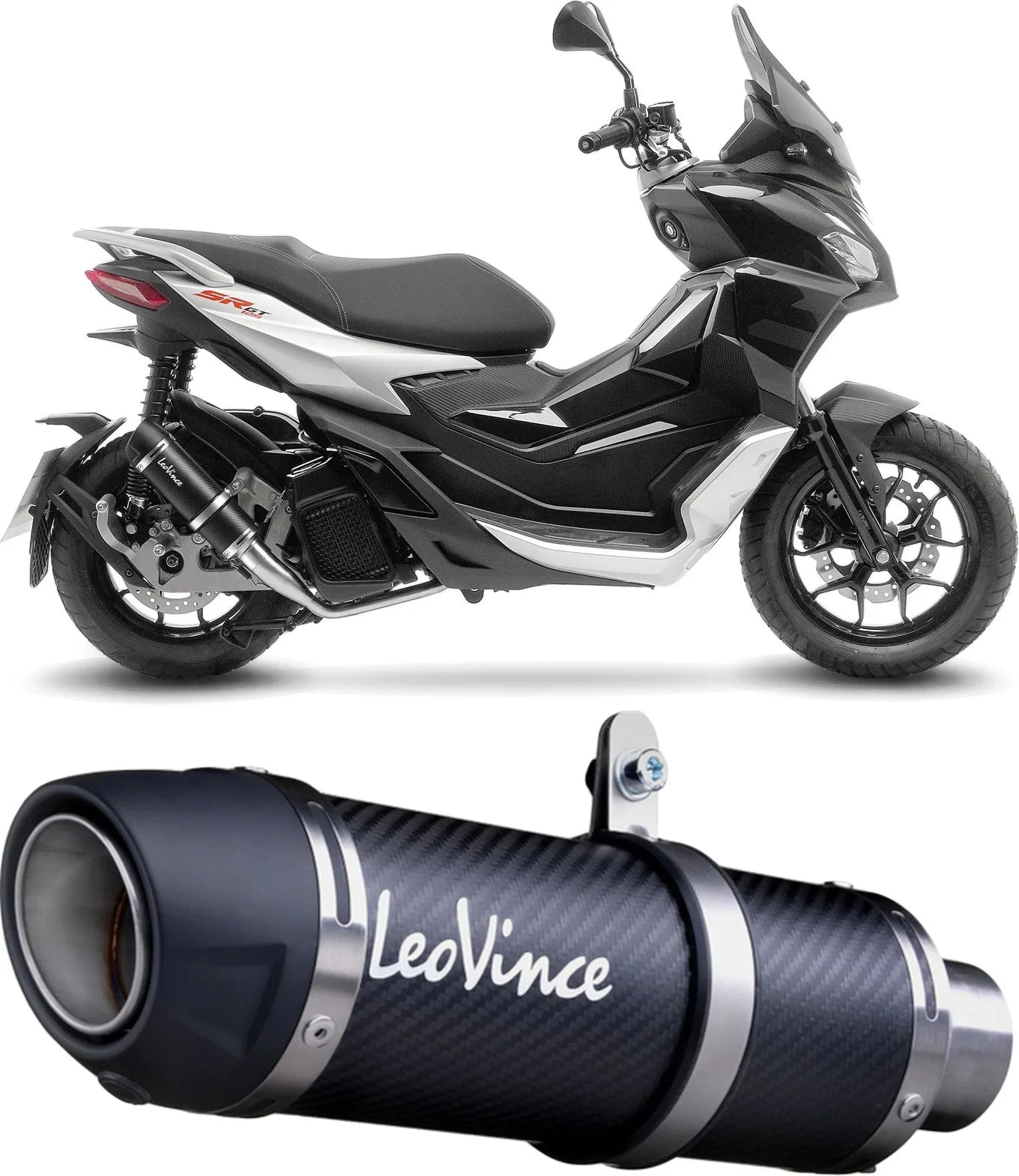 Complete Exhaust System Without Catalytic Converter And Without Sound Certification Gp Corsa Evo Carbon Fiber - Leovince Compatible With Aprilia Sr Gt 125 - Sport (2022-2024)