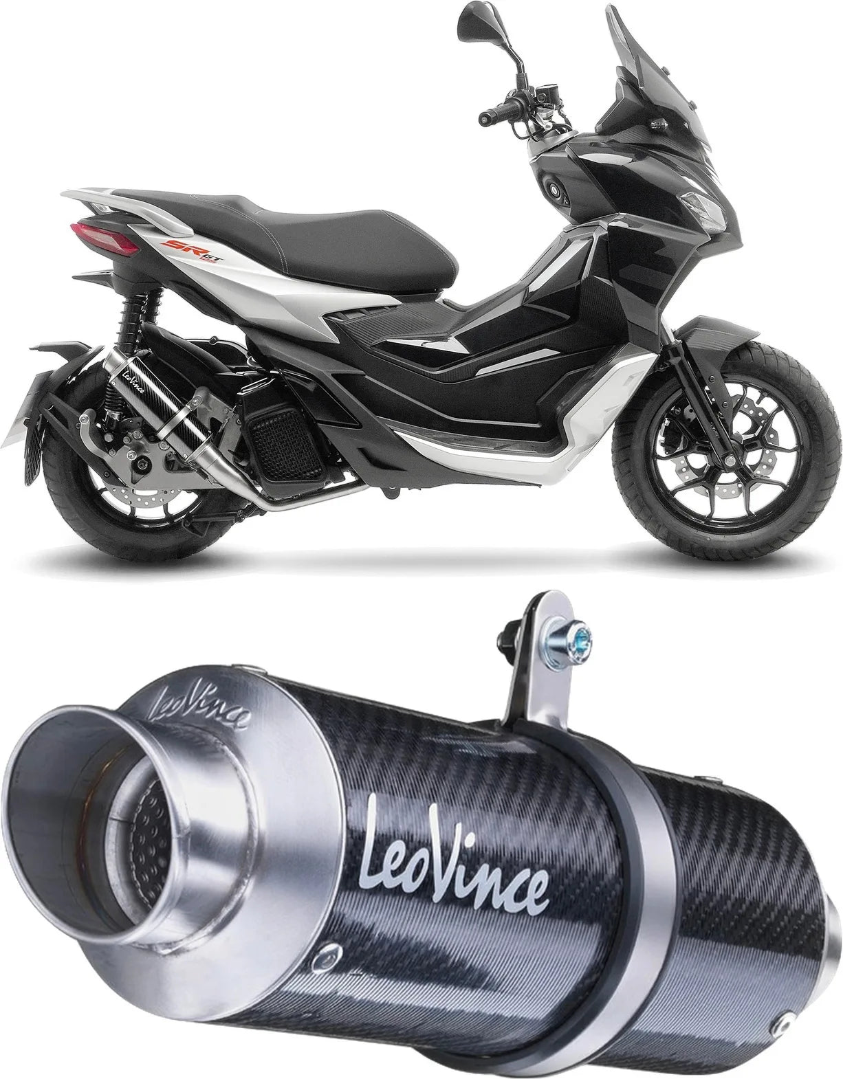 Complete Exhaust System Without Catalytic Converter And Without Sound Certification Gp Corsa Carbon Fiber - Leovince Compatible With Aprilia Sr Gt 200 - Sport (2022-2024)
