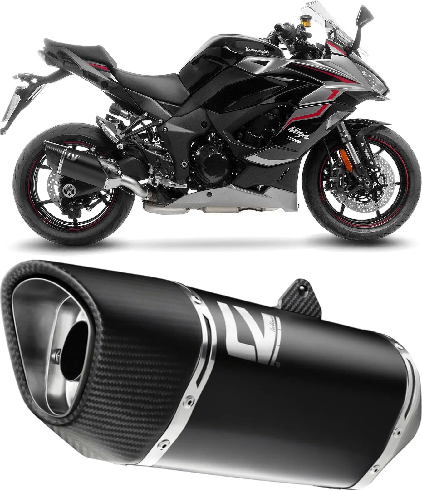 Exhaust Tip Without Sound Certification Lv-14 R Steel Black Carbon Fiber End Cap - Leovince Compatible With Kawasaki Ninja 1000 Sx (2025-2026)