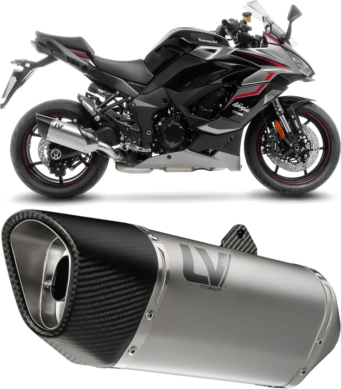 Exhaust Tip Without Sound Certification Lv-14 R Titanium Carbon Fiber End Cap - Leovince Compatible With Kawasaki Ninja 1100 Sx Tourer (2025-2026)