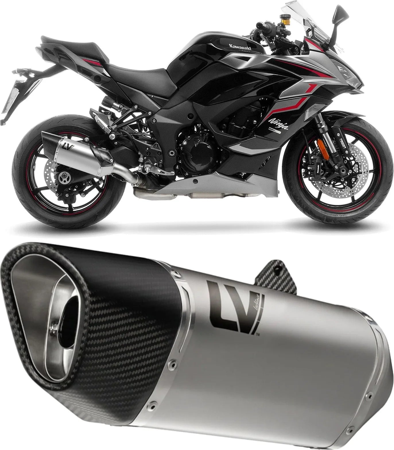 Exhaust Tip Without Sound Certification Lv-14 R Stainless Steel Carbon Fiber End Cap - Leovince Compatible With Kawasaki Ninja 1100 Sx Tourer (2020-2024)
