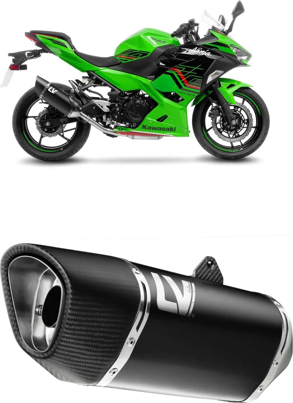 Exhaust Tip Without Sound Certification Lv-14 R Steel Black Carbon Fiber End Cap - Leovince Compatible With Kawasaki Z 500 - Se (2024-2026)