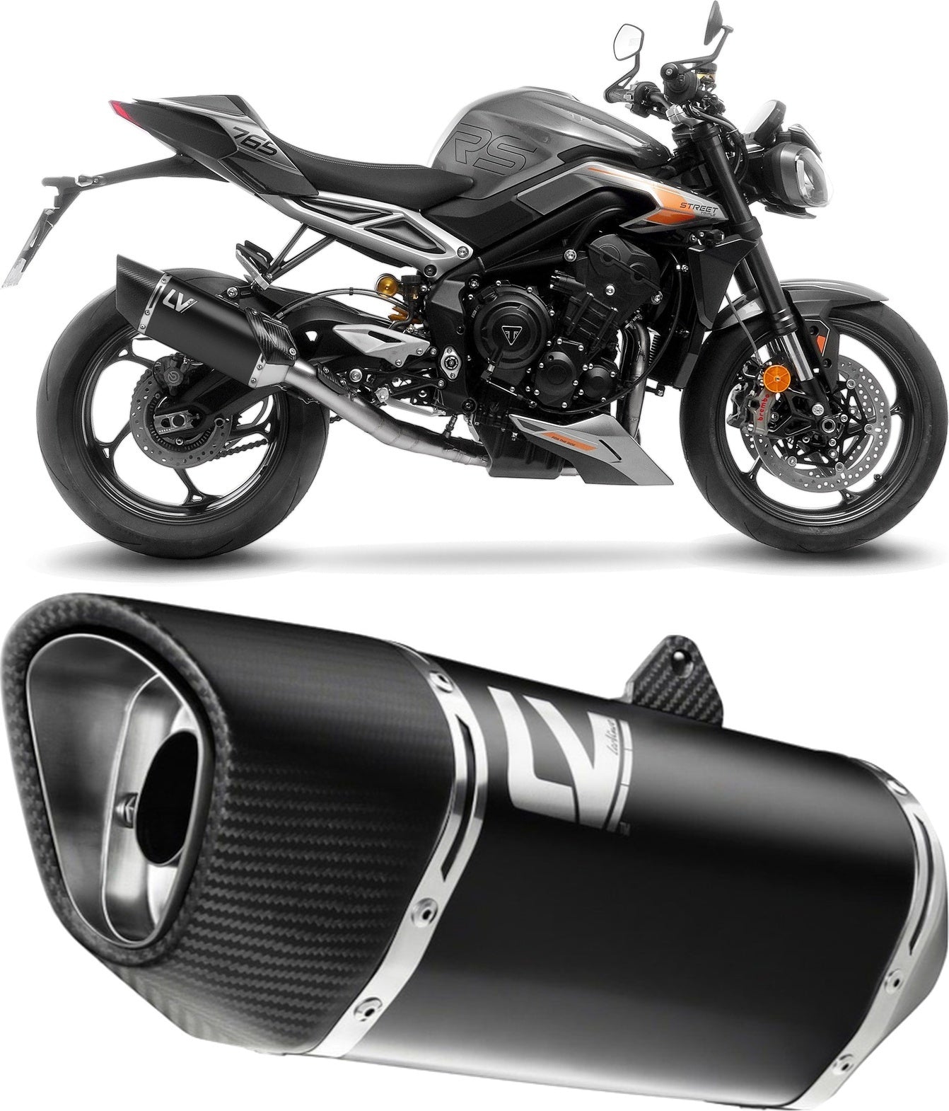 Complete Exhaust System Without Catalytic Converter And Without Sound Certification Lv-14 R Steel Black Carbon Fiber End Cap - Leovince Compatible With Triumph Street Triple 765 A2 (2023-2024)