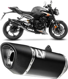 Complete Exhaust System Without Catalytic Converter And Without Sound Certification Lv-14 R Steel Black Carbon Fiber End Cap - Leovince Compatible With Triumph Street Triple 765 A2 (2023-2024)