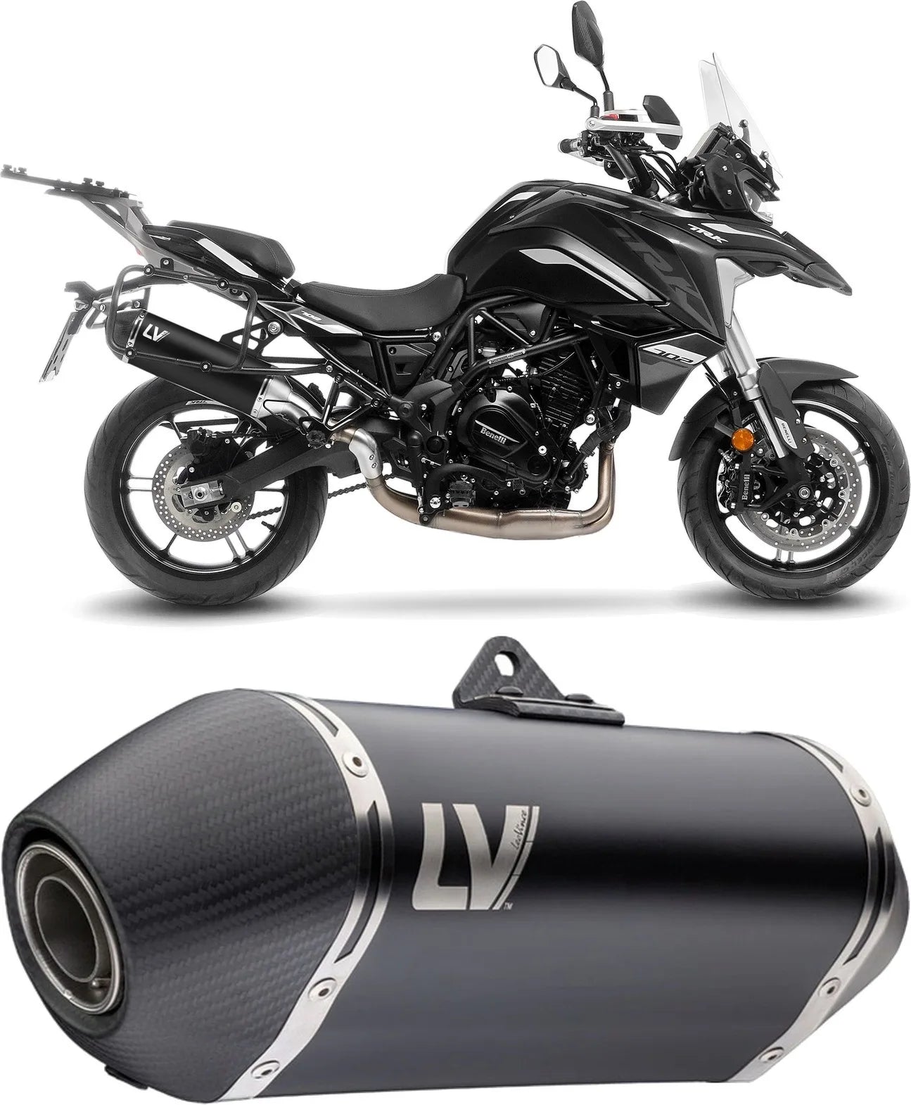 Exhaust Tip Without Sound Certification Lv-14 Steel Black Carbon Fiber End Cap - Leovince Compatible With Benelli Trk 702 - X (2023-2024)