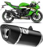 Exhaust Tip Without Sound Certification Lv-14 R Steel Black Carbon Fiber End Cap - Leovince Compatible With Kawasaki Zx 6R Ninja (2024-2026)