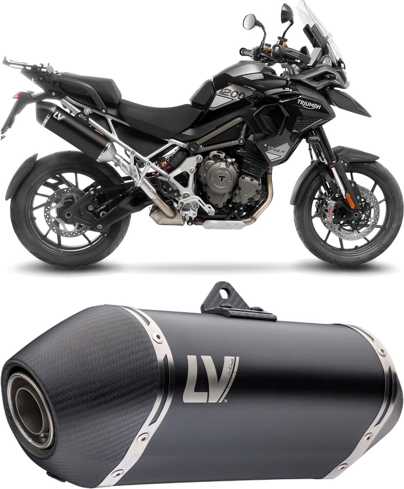 Exhaust Tip Without Sound Certification Lv-14 Steel Black Carbon Fiber End Cap - Leovince Compatible With Triumph Tiger 1200 Gt Rally (2025-2026)