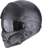 Full-Face Motorcycle Helmet Scorpion Exo Exo-Combat Ii Polycarbonate Matt Black Silver Spiderweb Size S