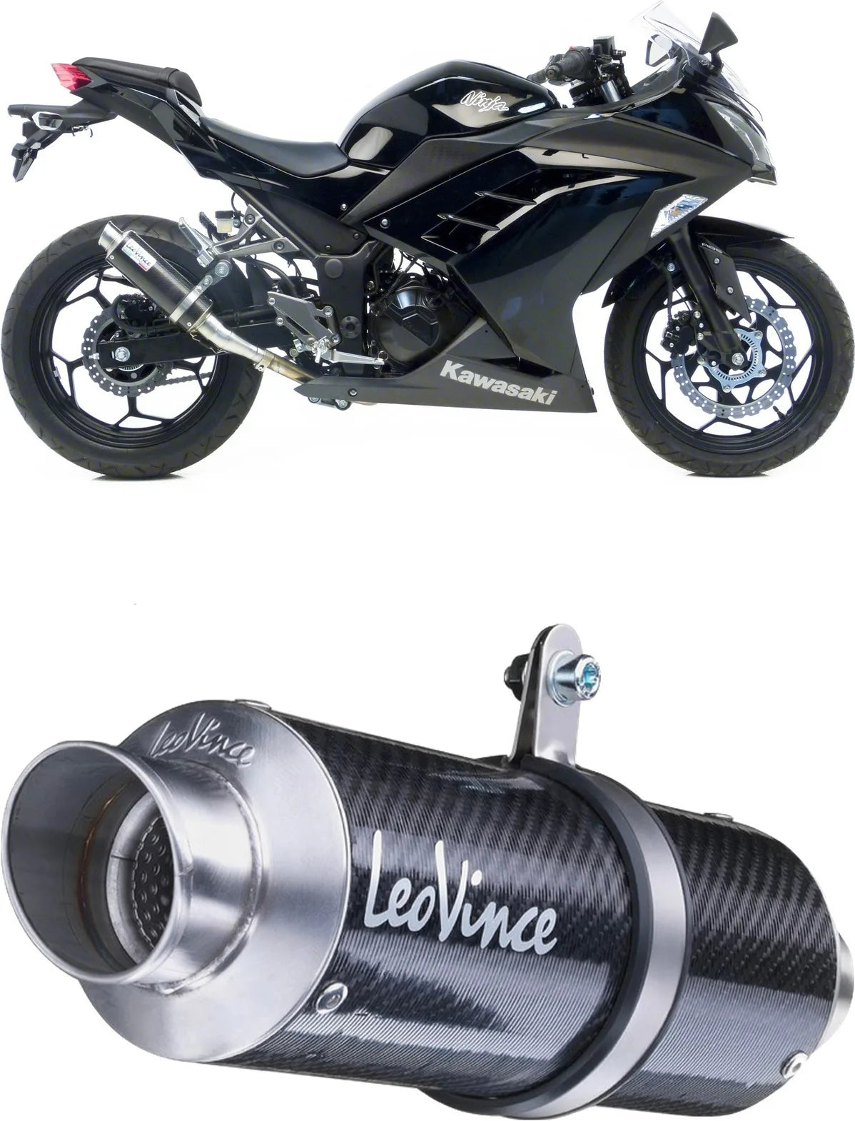 Exhaust Tip Without Sound Certification Gp Corsa Carbon Fiber - Leovince Compatible With Kawasaki Ninja 250 R (2013-2016)