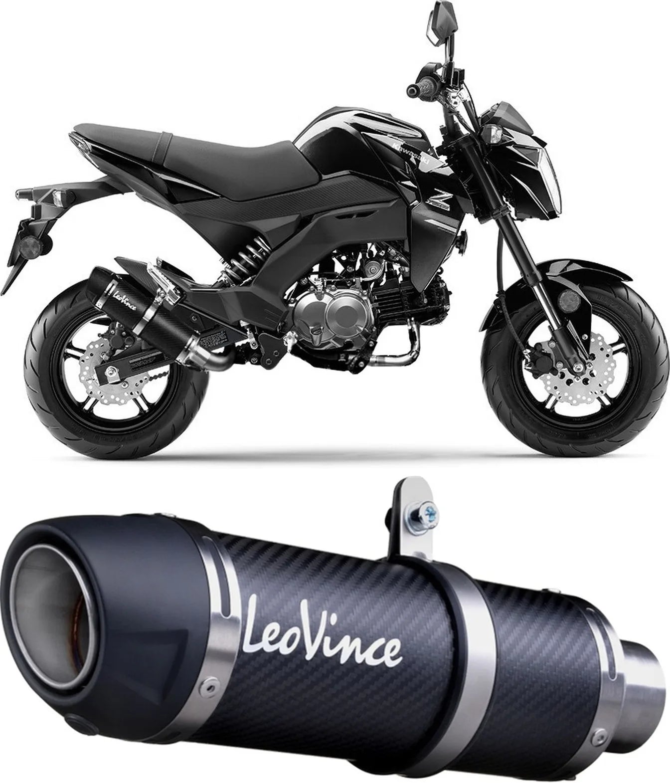 Complete Exhaust System Without Catalytic Converter And Without Sound Certification Gp Corsa Evo Carbon Fiber - Leovince Compatible With Kawasaki Z 125 Pro (2017-2024)