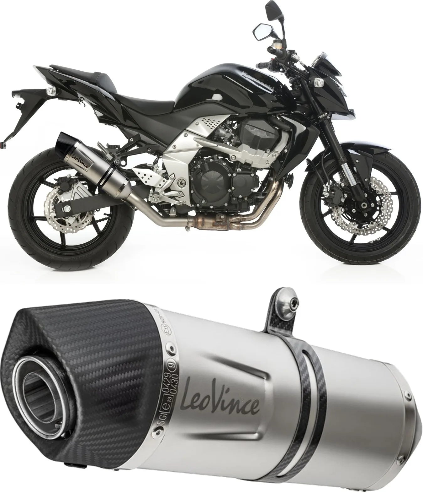 Exhaust Tip Without Sound Certification Lv One Evo Stainless Steel Carbon Fiber End Cap - Leovince Compatible With Kawasaki Z 750 (2007-2014)