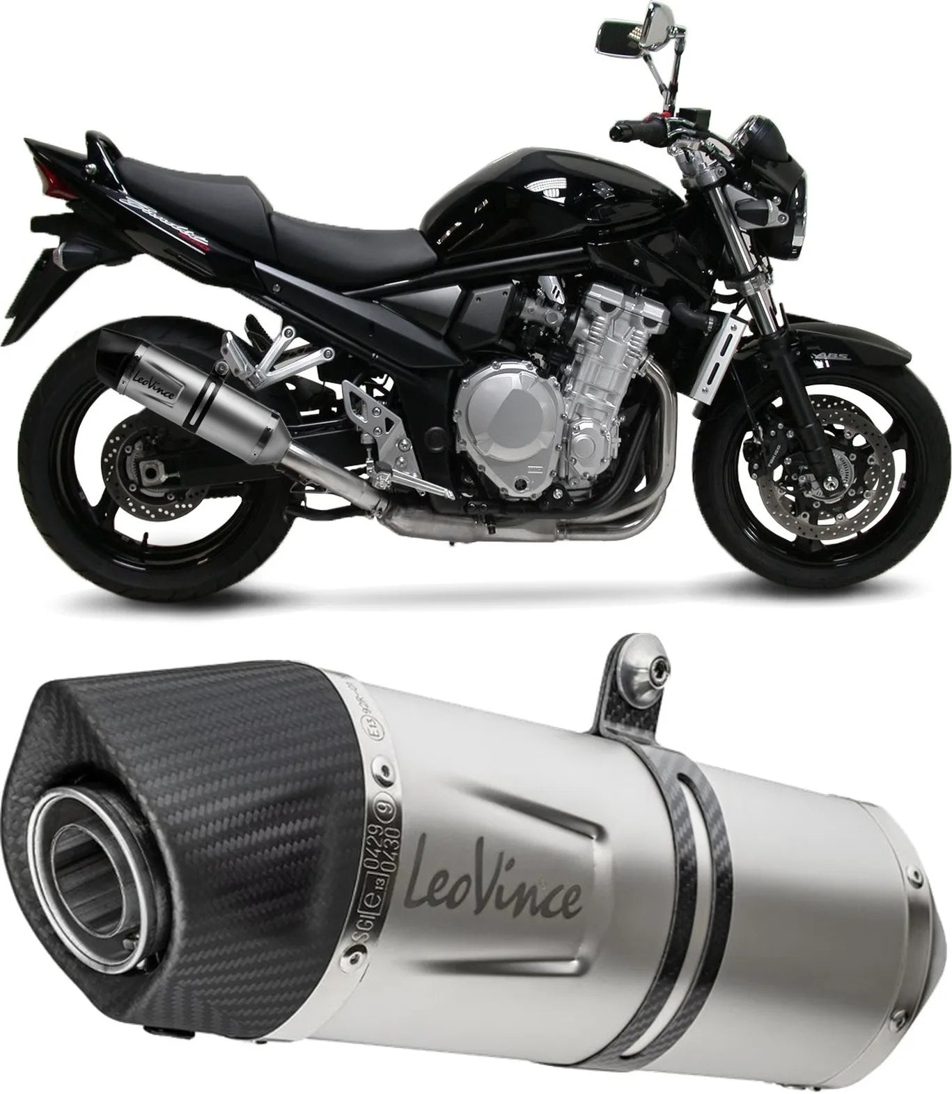 Exhaust Tip Without Sound Certification Lv One Evo Stainless Steel Carbon Fiber End Cap - Leovince Compatible With Suzuki Bandit 1250 (2007-2016)