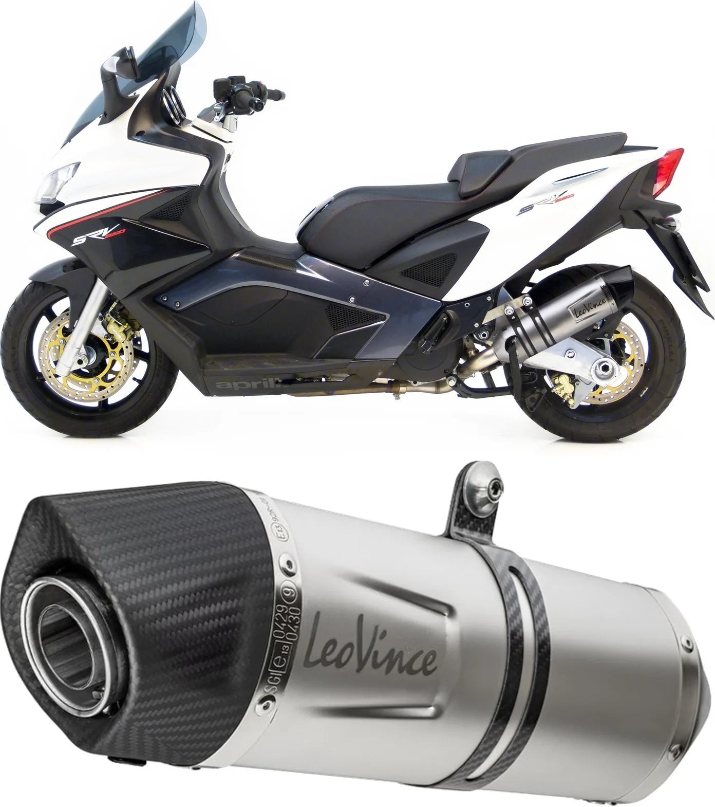 Exhaust Tip Without Sound Certification Lv One Evo Stainless Steel Carbon Fiber End Cap - Leovince Compatible With Aprilia Srv 850 (2012-2016)