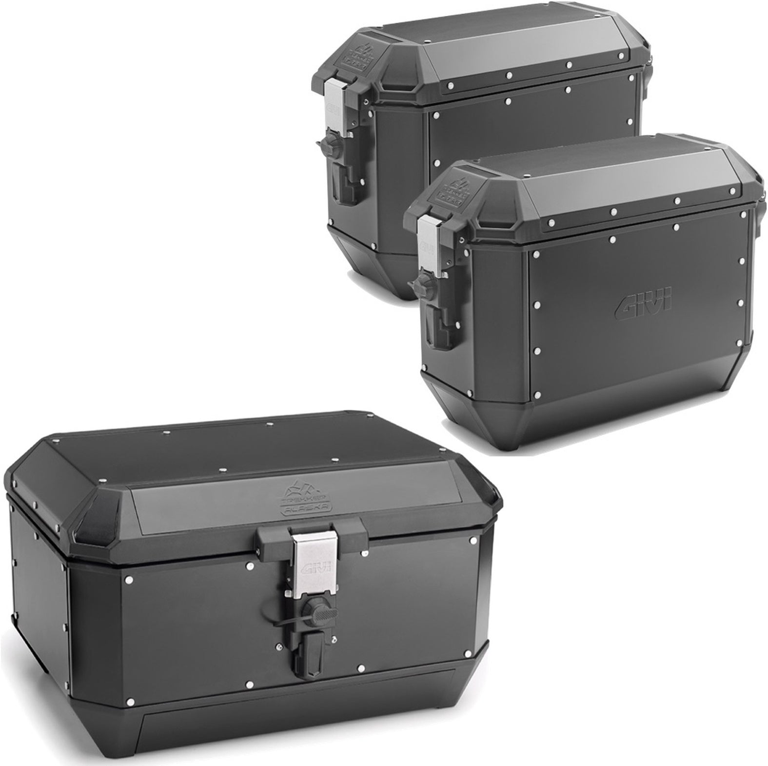 Trekker Alaska Aluminium Black Top Case + Side Cases - 128 Lt Trekker Alaska Aluminium - Givi Compatible With Triumph Bonneville T100 (2017-2022)
