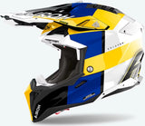 Off-Road Motorcycle Helmet Airoh Aviator 3 - Av3M18 Hpc Carbon Blue Yellow Glossy Monarch Size M