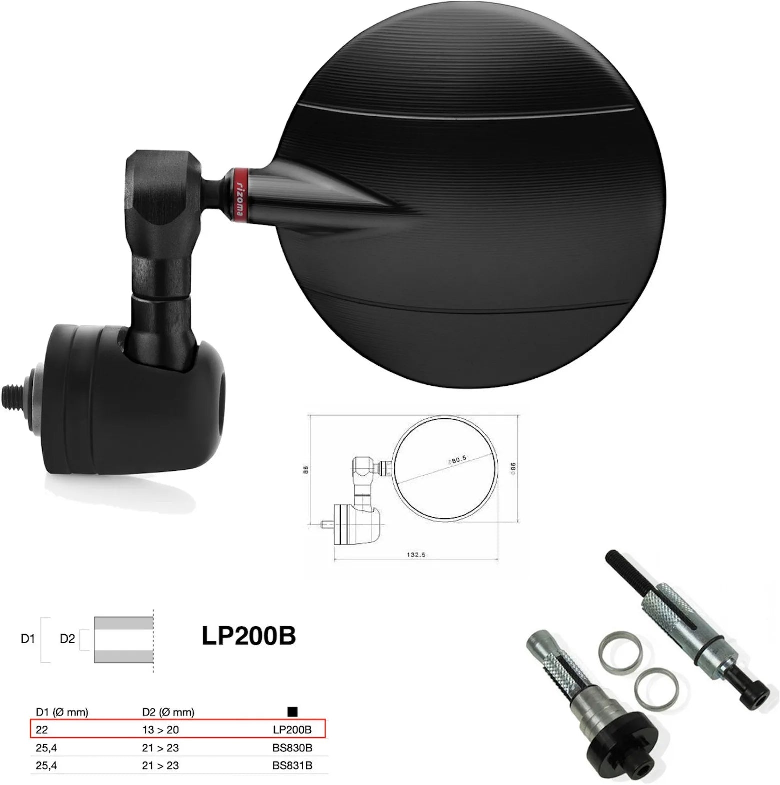 Mirror End Mount Left Universal Ø22(13>20) Spy-R Ø80 - Rizoma Compatible With Ducati