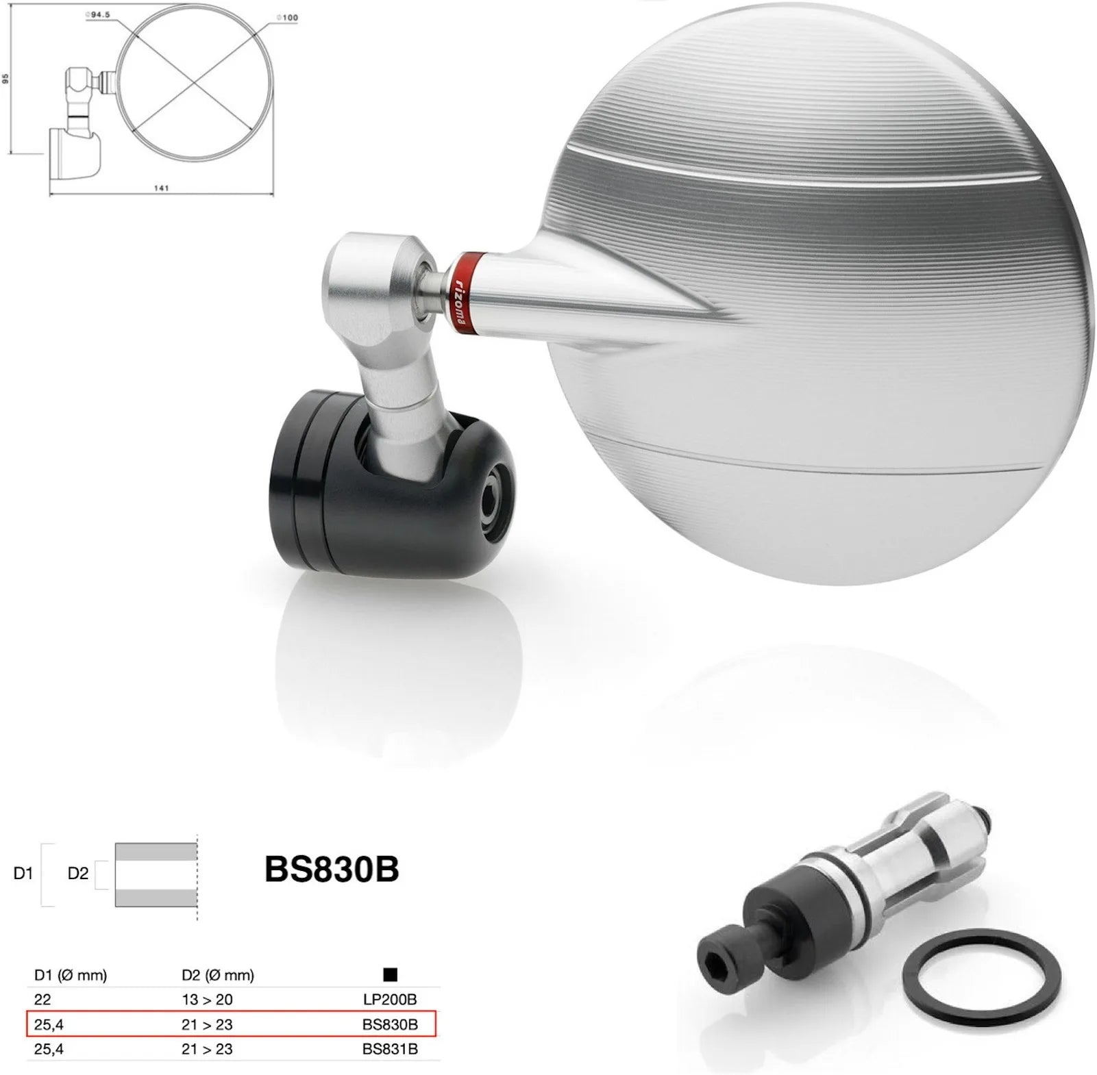 Mirror End Mount Right Universal Ø24,5(21>23) Spy-R Ø94.5 - Rizoma Compatible With Mv Agusta