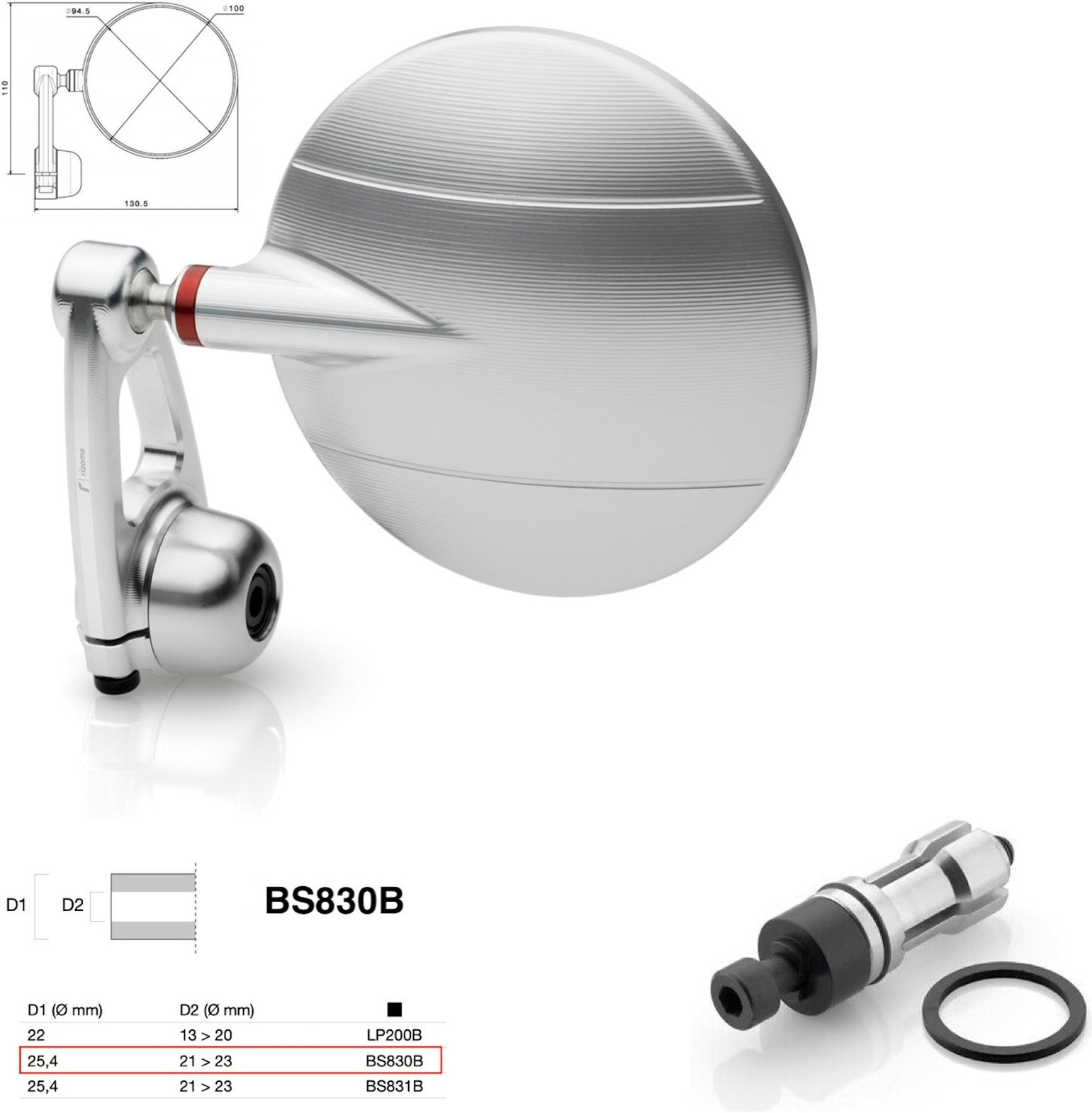 Mirror End Mount Right Universal Ø24,5(21>23) Spy-Arm Ø94.5 - Rizoma Compatible With Aprilia