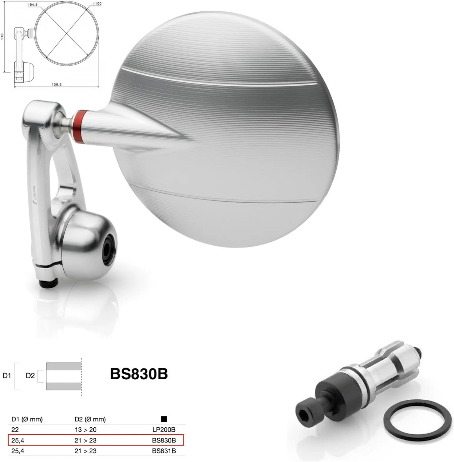 Mirror End Mount Right Universal Ø24,5(21>23) Spy-Arm Ø94.5 - Rizoma Compatible With Benelli