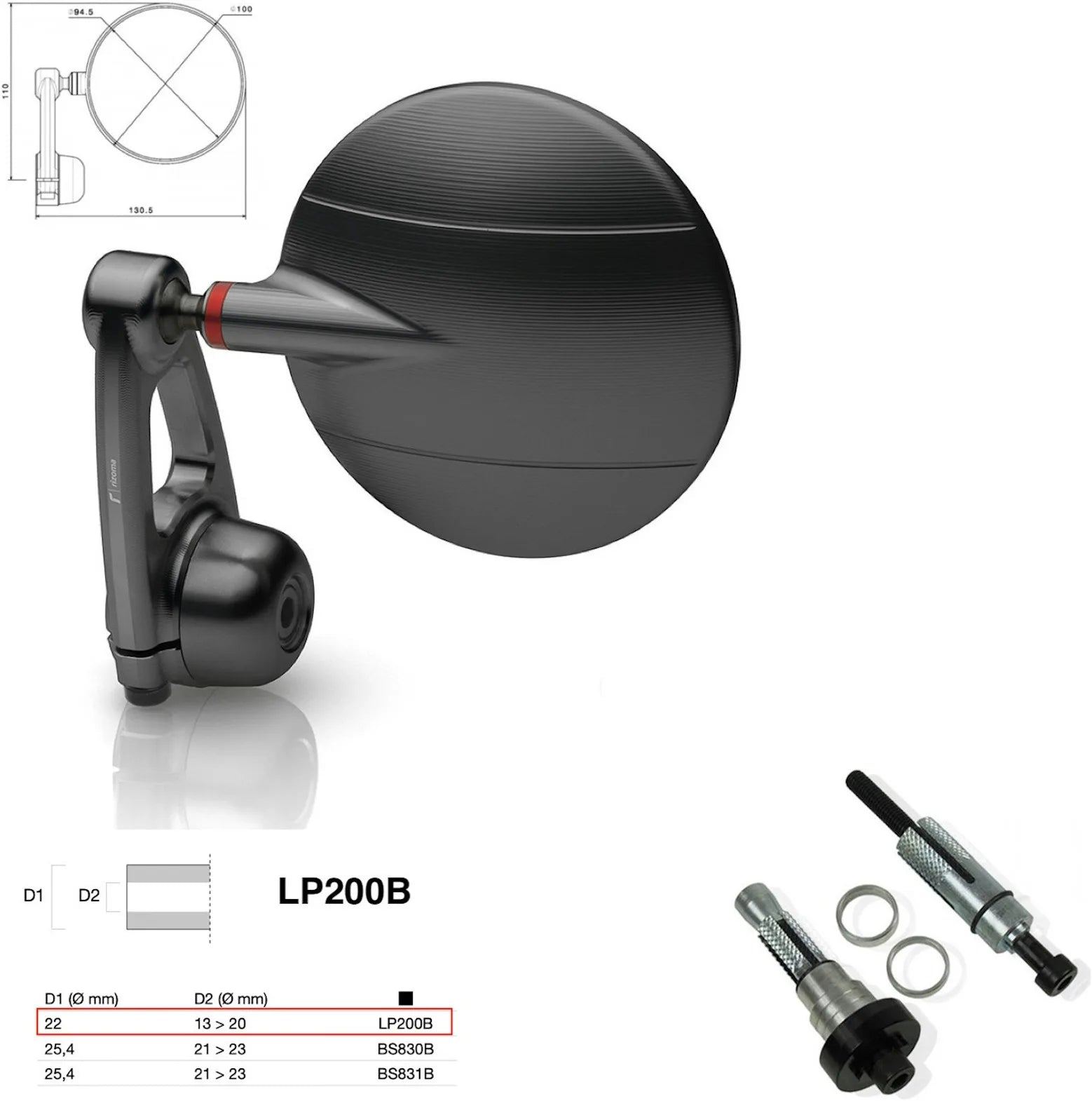 Mirror End Mount Left Universal Ø22(13>20) Spy-Arm Ø94.5 - Rizoma Compatible With Benelli