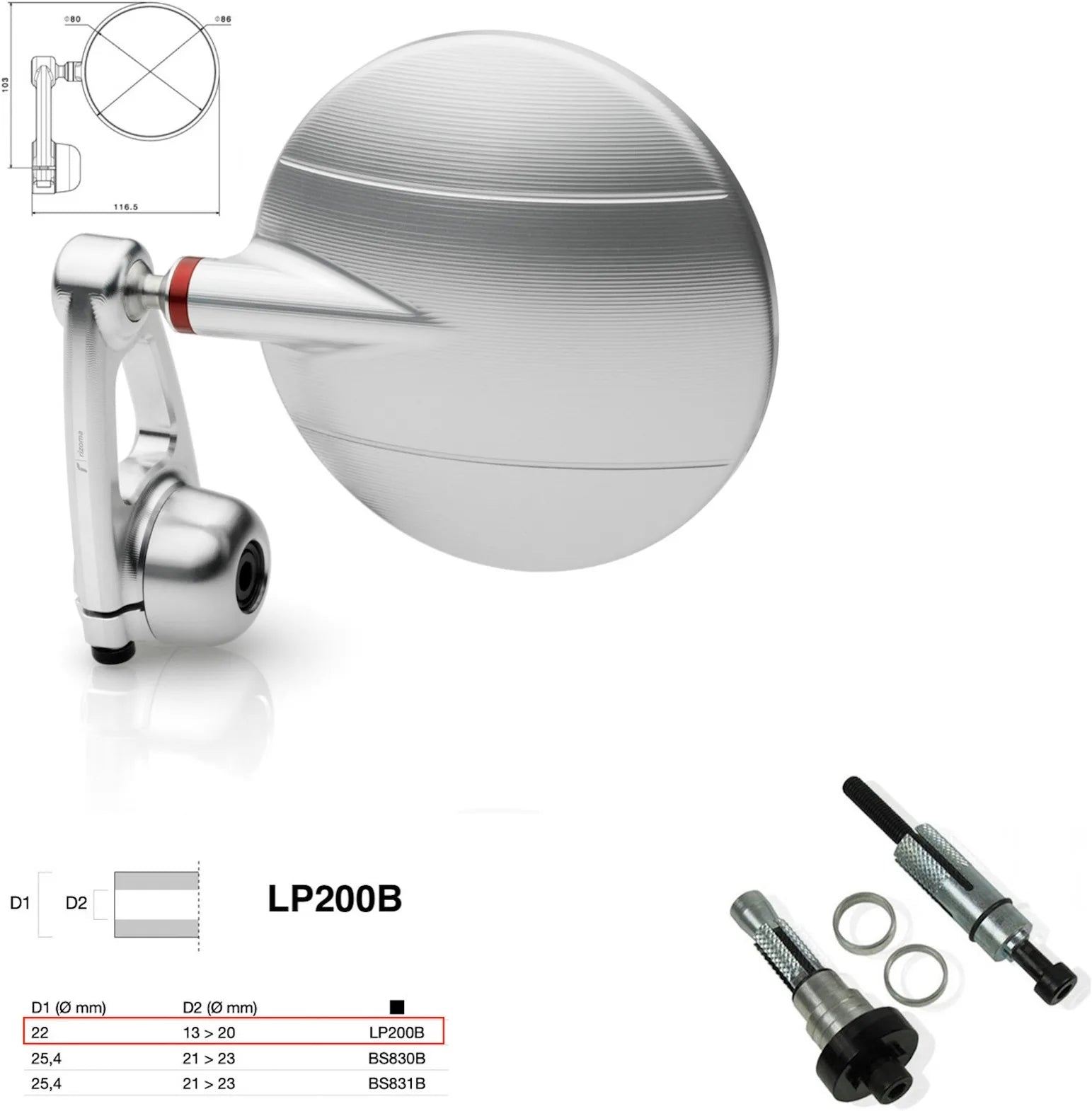 Mirror End Mount Right Universal Ø22(13>20) Spy-Arm Ø80 - Rizoma Compatible With Benelli