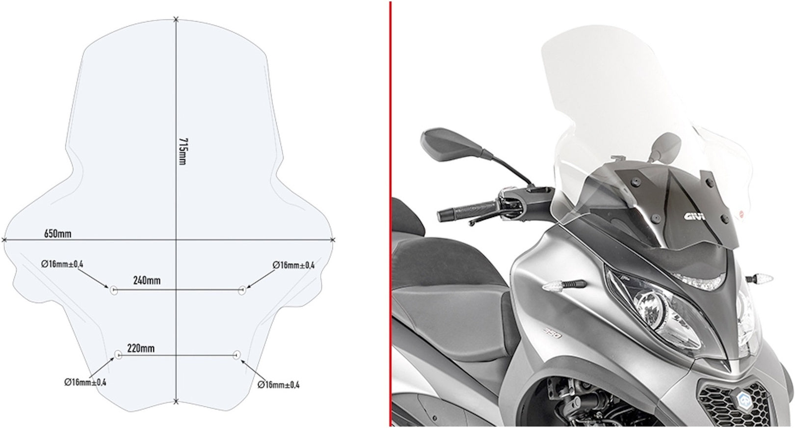 Transparent Wind-Screen - Givi Compatible With Piaggio Mp3 350 - 400 Sport (2018-2021)