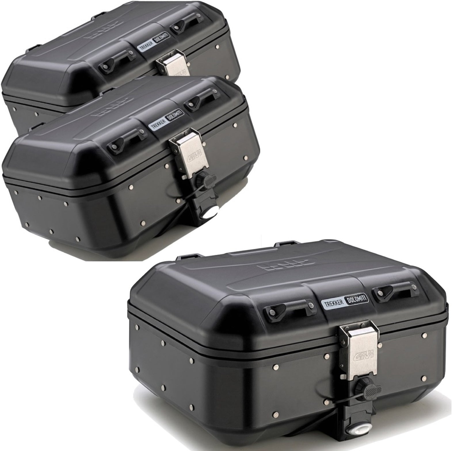 Trekker Dolomiti Aluminium Black Top Case + Side Cases - 90 Lt Trekker Dolomiti Aluminium - Givi Compatible With Kawasaki Versys 650 (2022-2024)