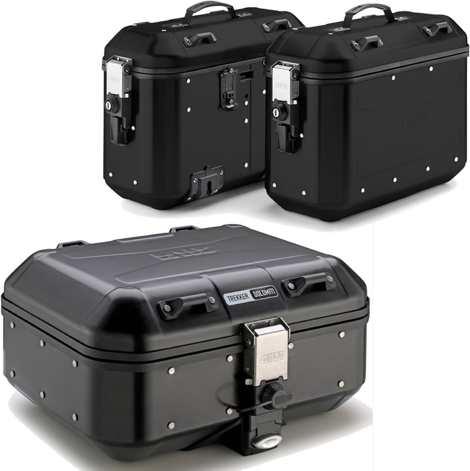 Trekker Dolomiti Aluminium Black Top Case + Side Cases - 102 Lt Trekker Dolomiti Aluminium - Givi Compatible With Triumph Bonneville T100 (2017-2022)