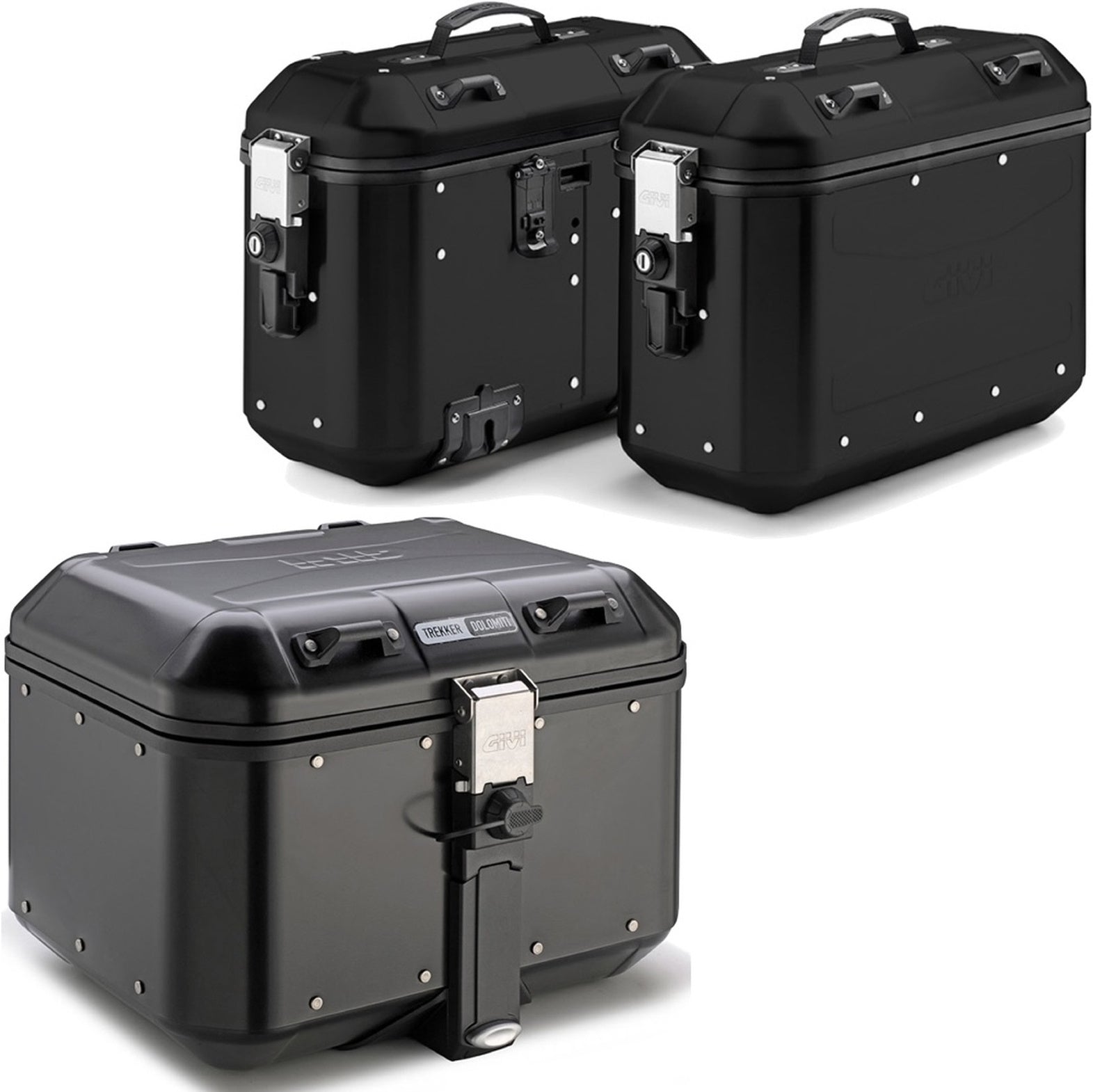 Trekker Dolomiti Aluminium Black Top Case + Side Cases - 118 Lt Trekker Dolomiti Aluminium - Givi Compatible With Triumph Bonneville T100 (2017-2022)