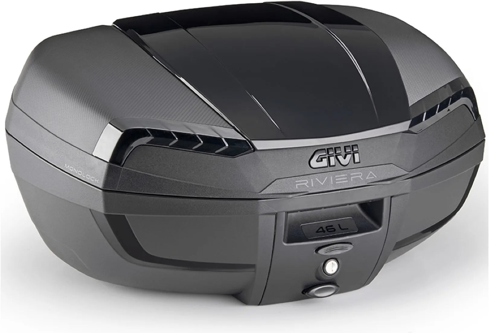Monolock Riviera Triple Black Top Case - 46 Lt Riviera Technopolymer - Givi Compatible With Ktm 890 Adventure (2021-2022)