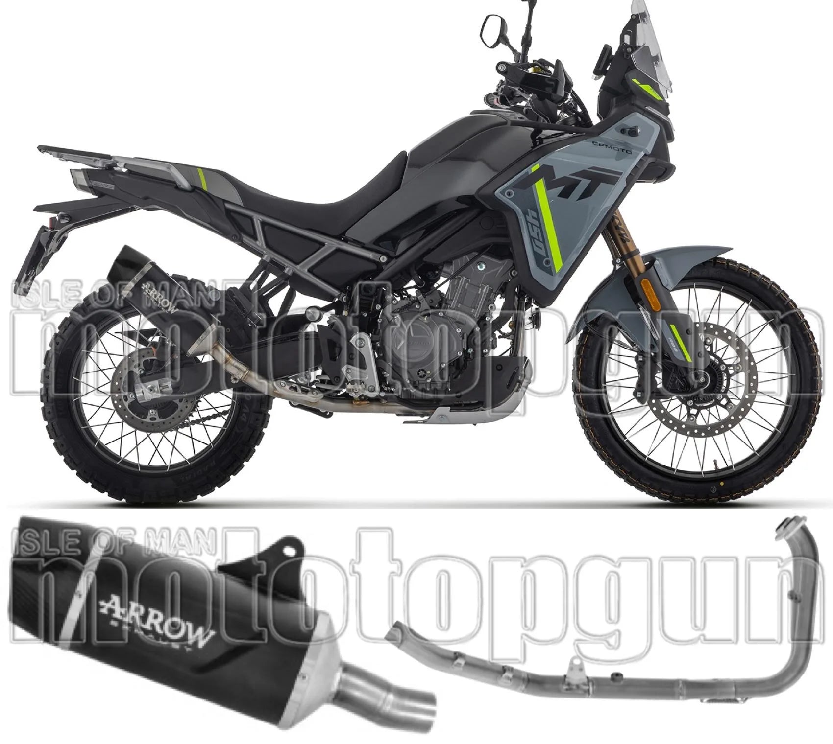 Complete Non-Catalytic Exhaust System With Sound Certification Indy-Race Evo Black Aluminium Carby End Cap - Arrow Special Parts Compatible With Cfmoto 450 Mt (2025-2026)