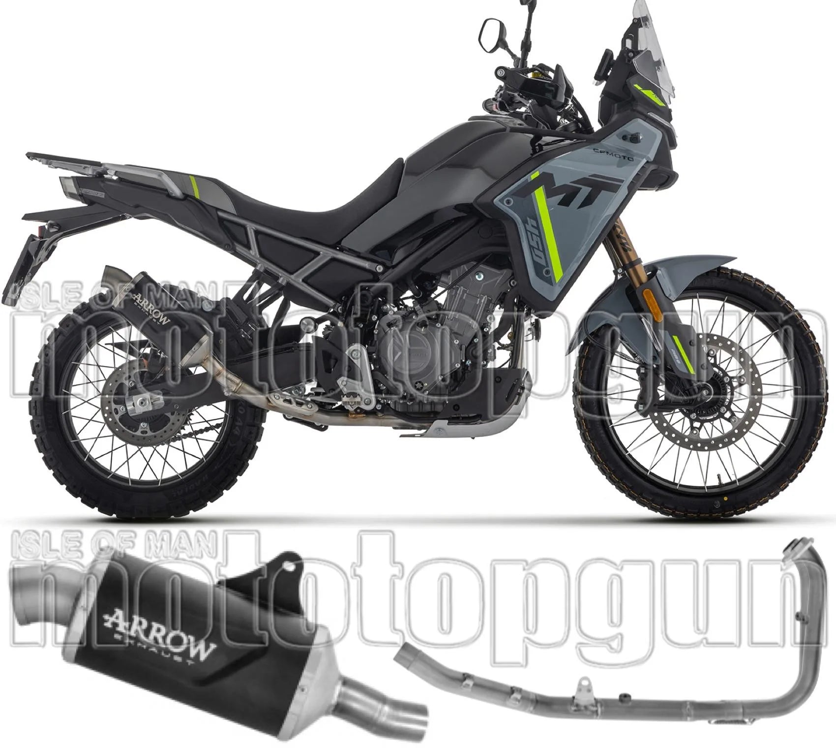Complete Non-Catalytic Exhaust System With Sound Certification Indy-Race Evo Black Aluminium Steel End Cap - Arrow Special Parts Compatible With Cfmoto 450 Mt (2025-2026)