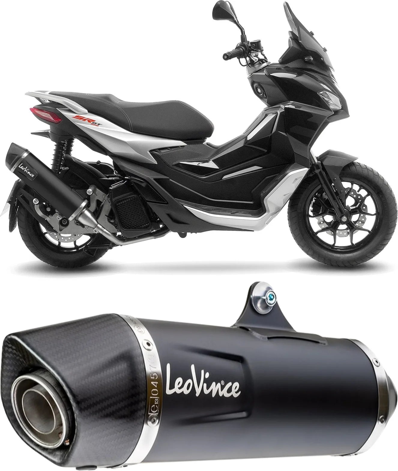 Exhaust Tip With Noise Certification Nero Stainless Steel Carbon Fiber End Cap - Leovince Compatible With Aprilia Sr Gt 125 - Sport (2022-2024)