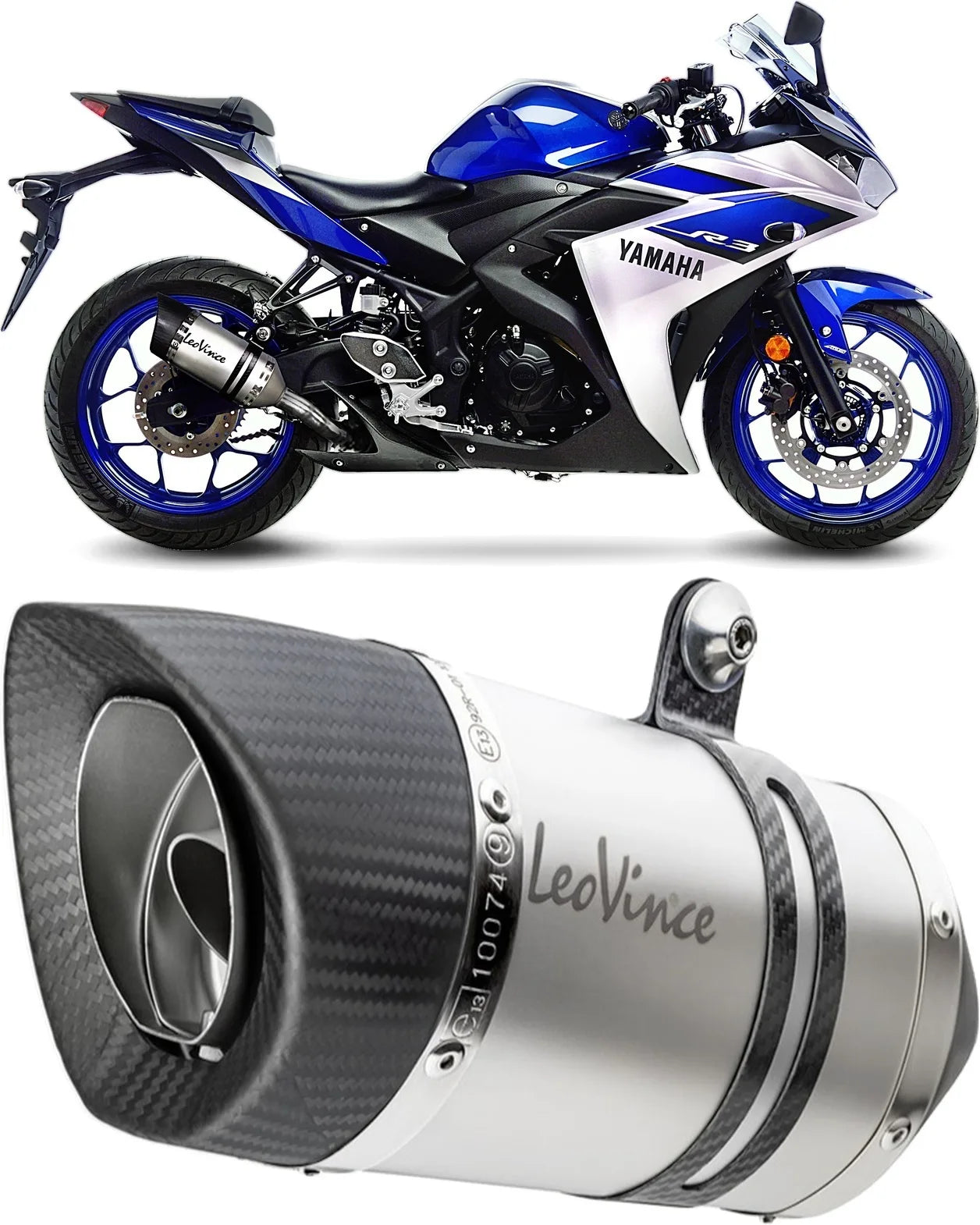 Exhaust Tip With Noise Certification Lv Pro Stainless Steel Carbon Fiber End Cap - Leovince Compatible With Yamaha Mt-03 (2016-2017)