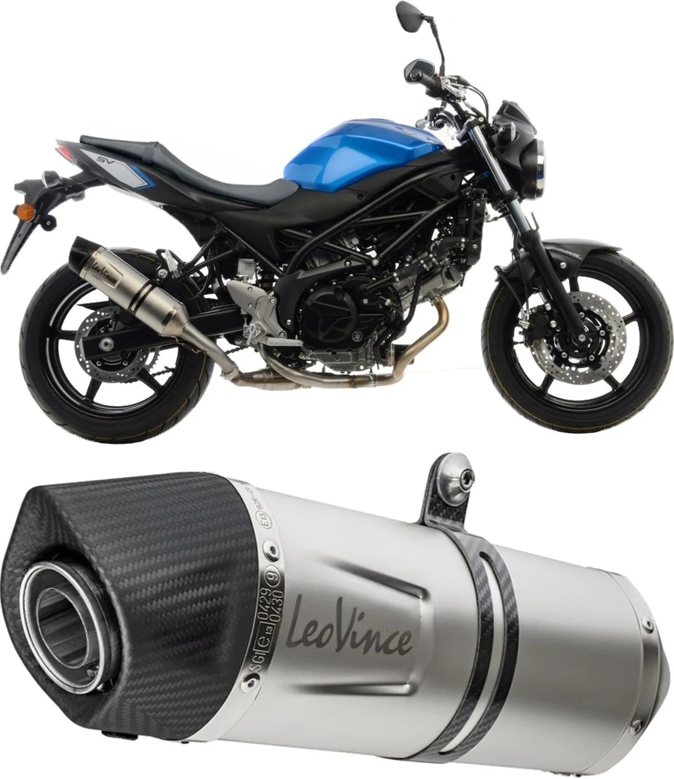 Exhaust Tip With Noise Certification Lv One Evo Stainless Steel Carbon Fiber End Cap - Leovince Compatible With Suzuki Sv 650 X (2018-2023)