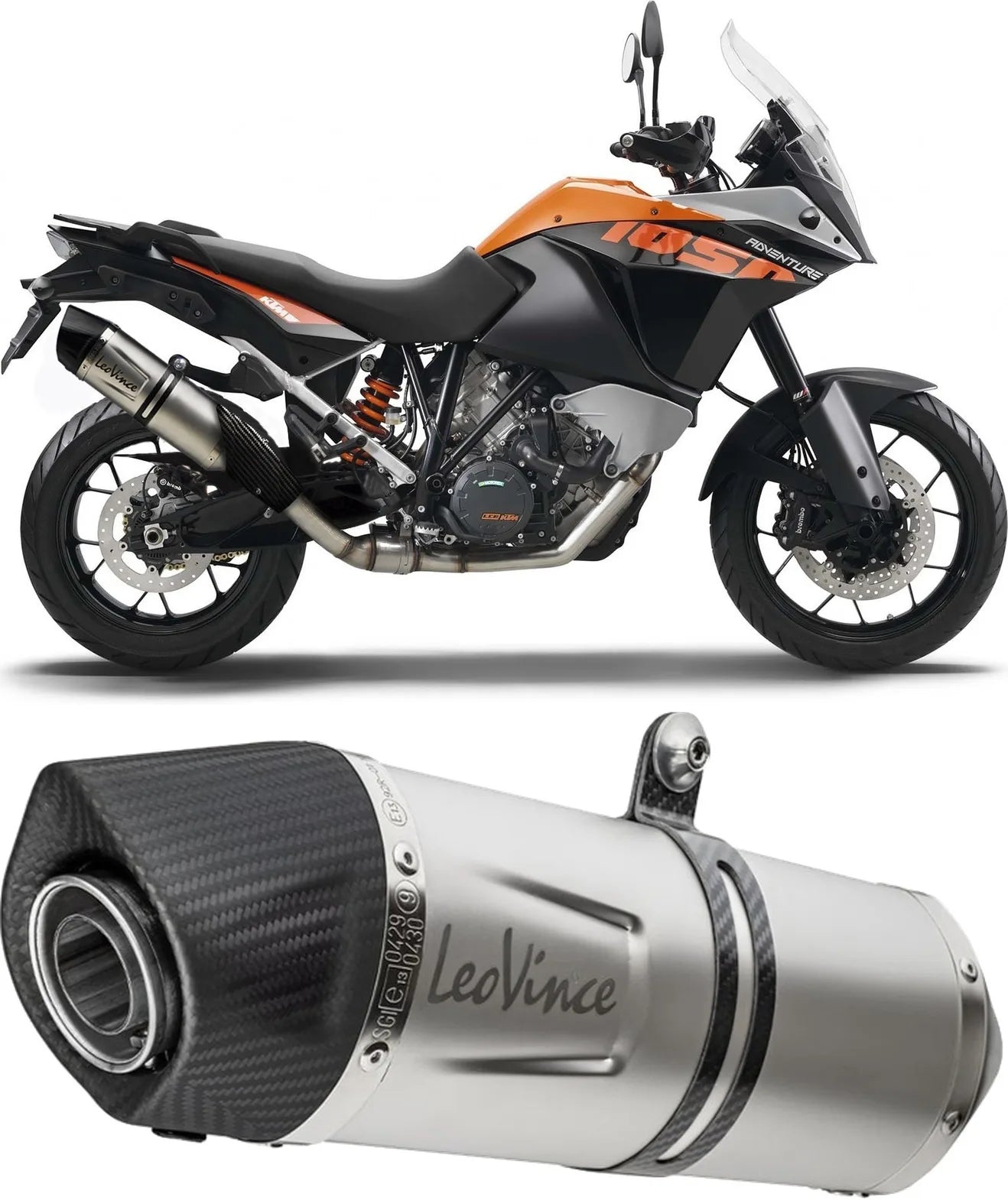Exhaust Tip With Noise Certification Lv One Evo Stainless Steel Carbon Fiber End Cap - Leovince Compatible With Ktm 1050 Adventure (2015-2016)