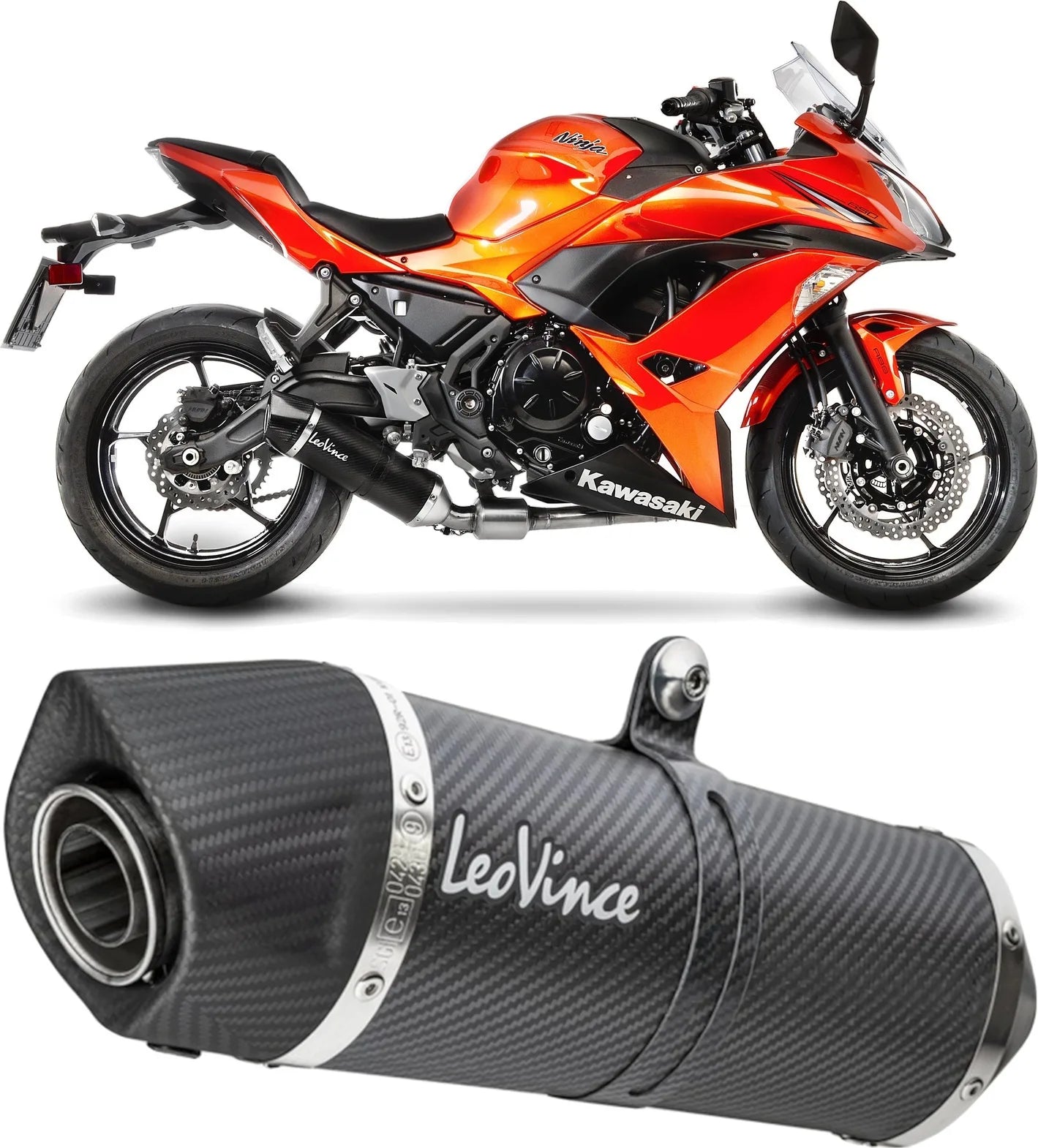 Complete Catalytic Exhaust System With Sound Certification Lv One Evo Carbon Fiber Carbon Fiber End Cap - Leovince Compatible With Kawasaki Z 650 (2020)