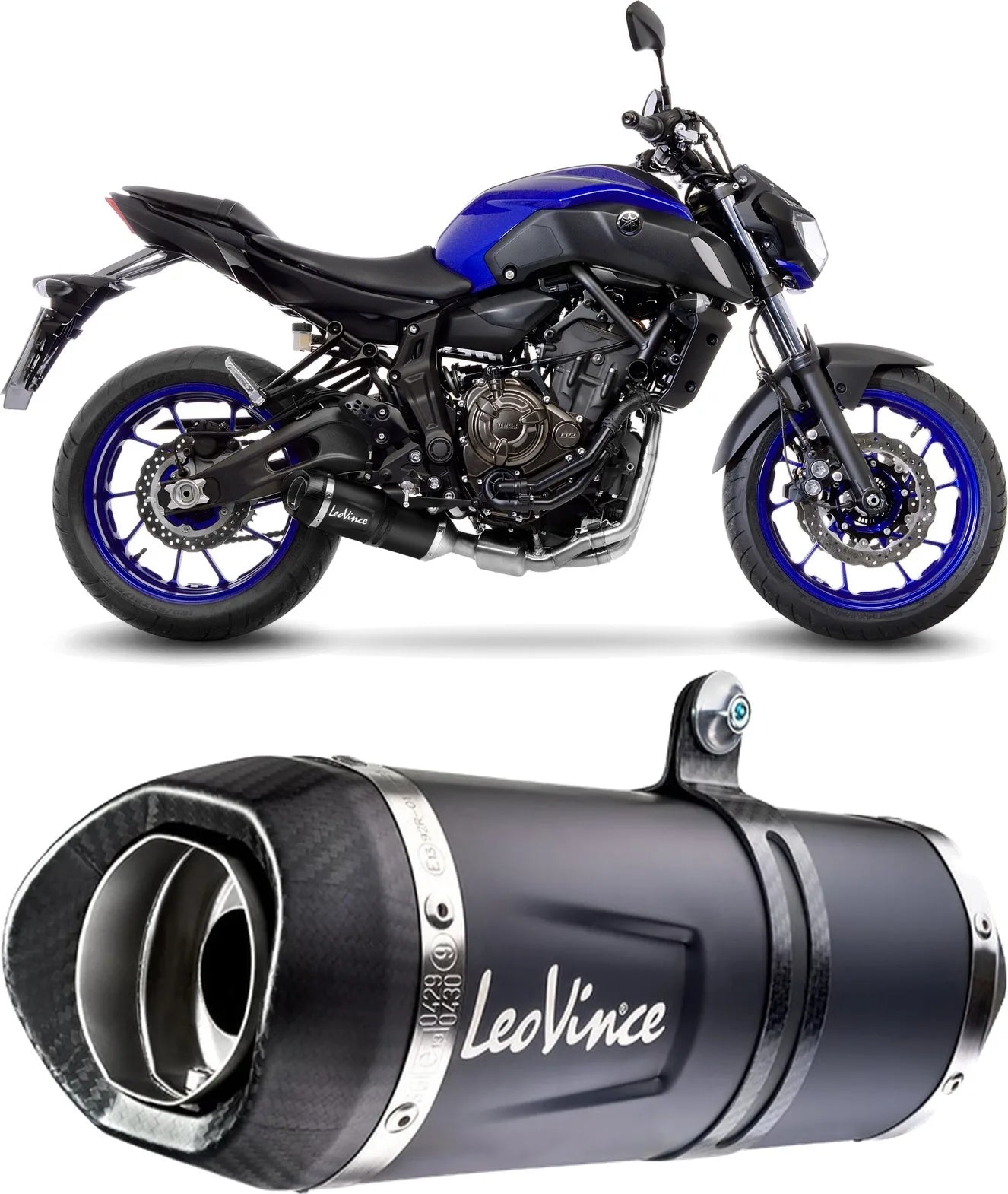 Complete Catalytic Exhaust System With Sound Certification Lv One Evo Steel Black Carbon Fiber End Cap - Leovince Compatible With Yamaha Mt-07 (2017-2020)