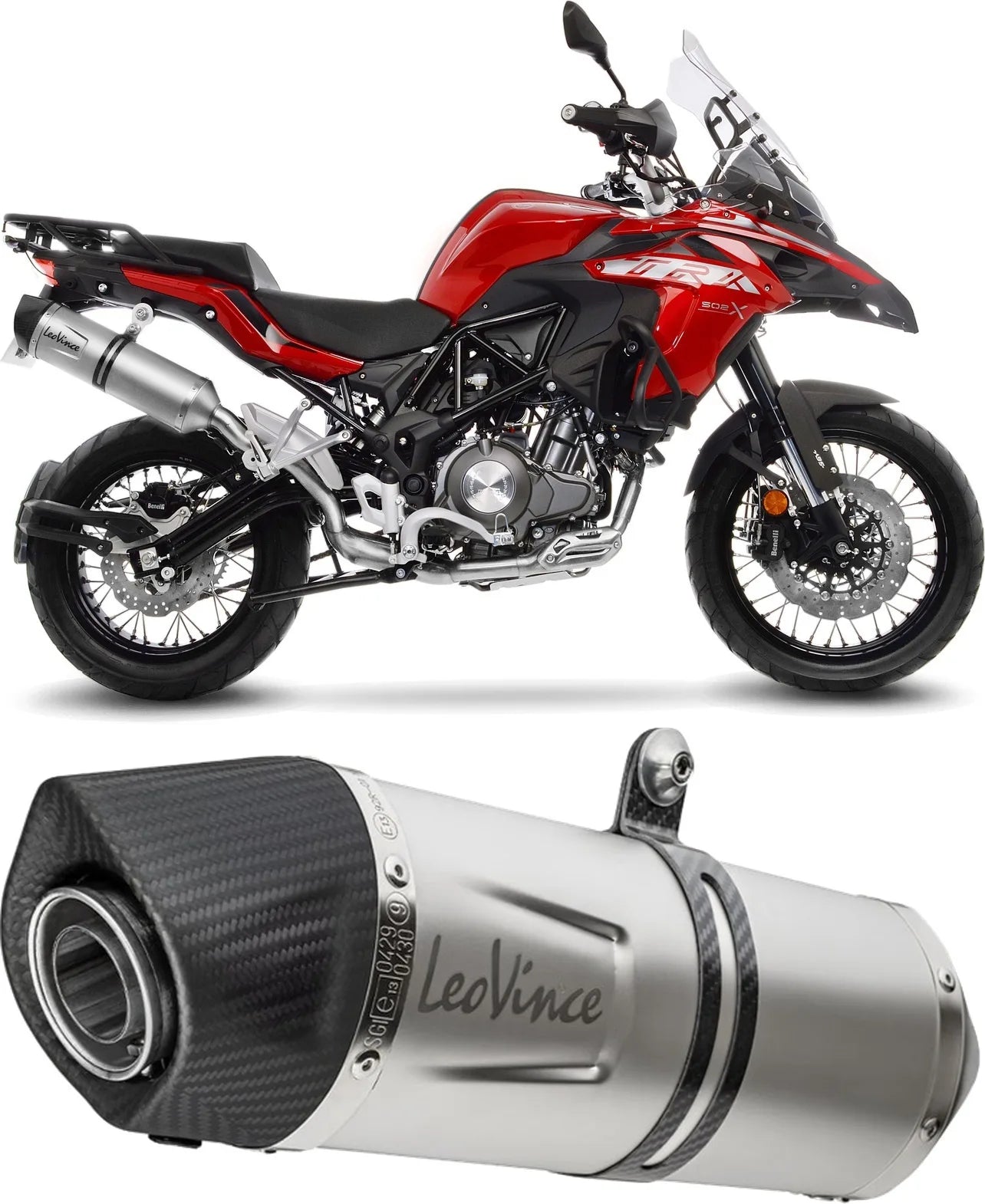 Exhaust Tip With Noise Certification Lv One Evo Stainless Steel Carbon Fiber End Cap - Leovince Compatible With Benelli Trk 502 X (2018-2024)