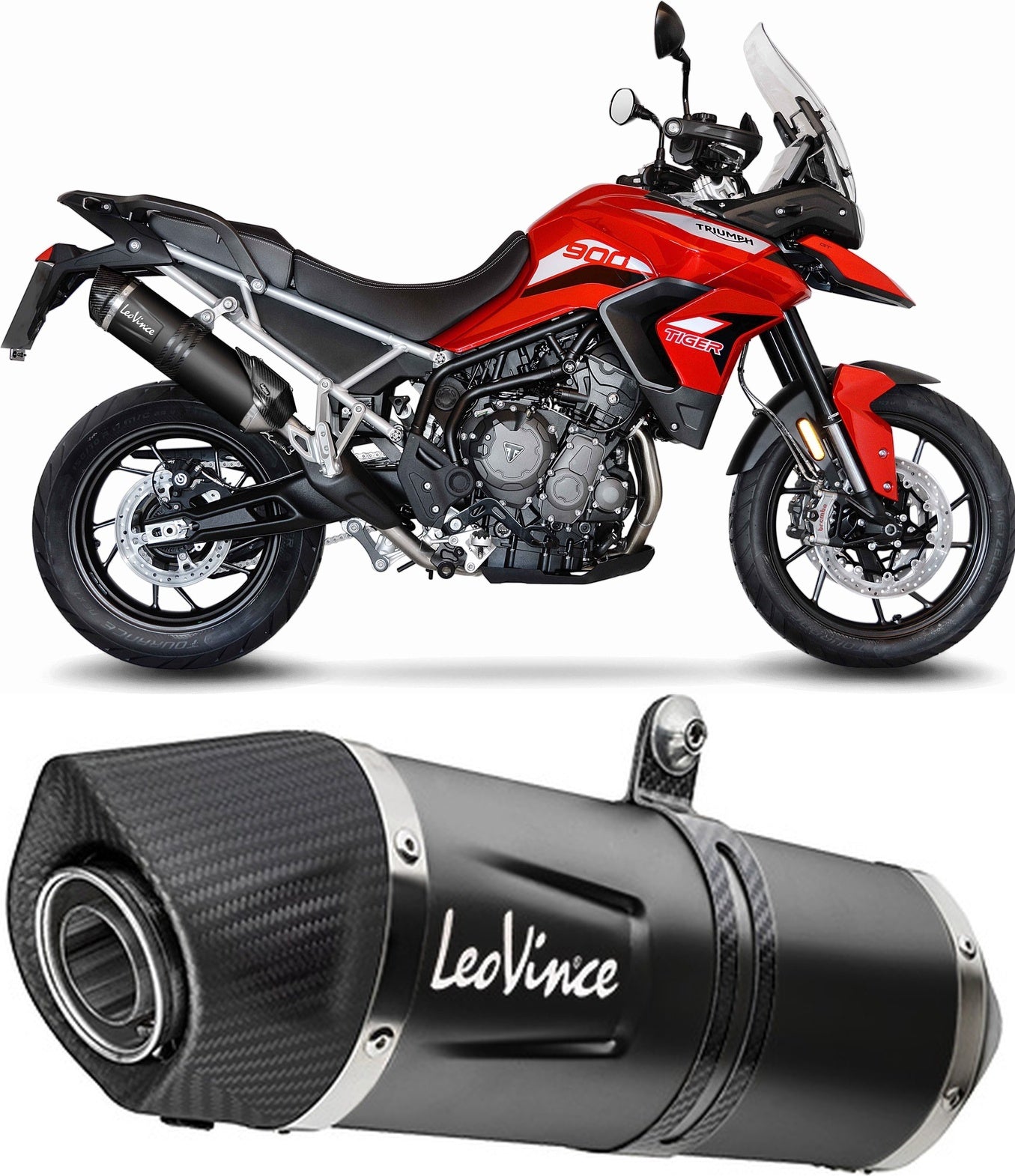 Exhaust Tip With Noise Certification Lv One Evo Steel Black Carbon Fiber End Cap - Leovince Compatible With Triumph Tiger 850 (2020-2023)