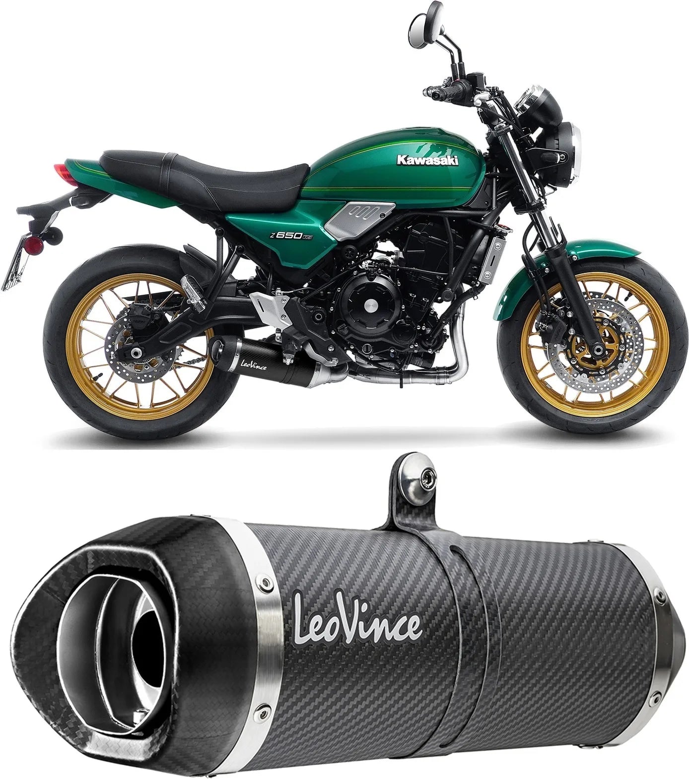Complete Catalytic Exhaust System With Sound Certification Lv One Evo Carbon Fiber Carbon Fiber End Cap - Leovince Compatible With Kawasaki Z 650 Rs (2022-2024)