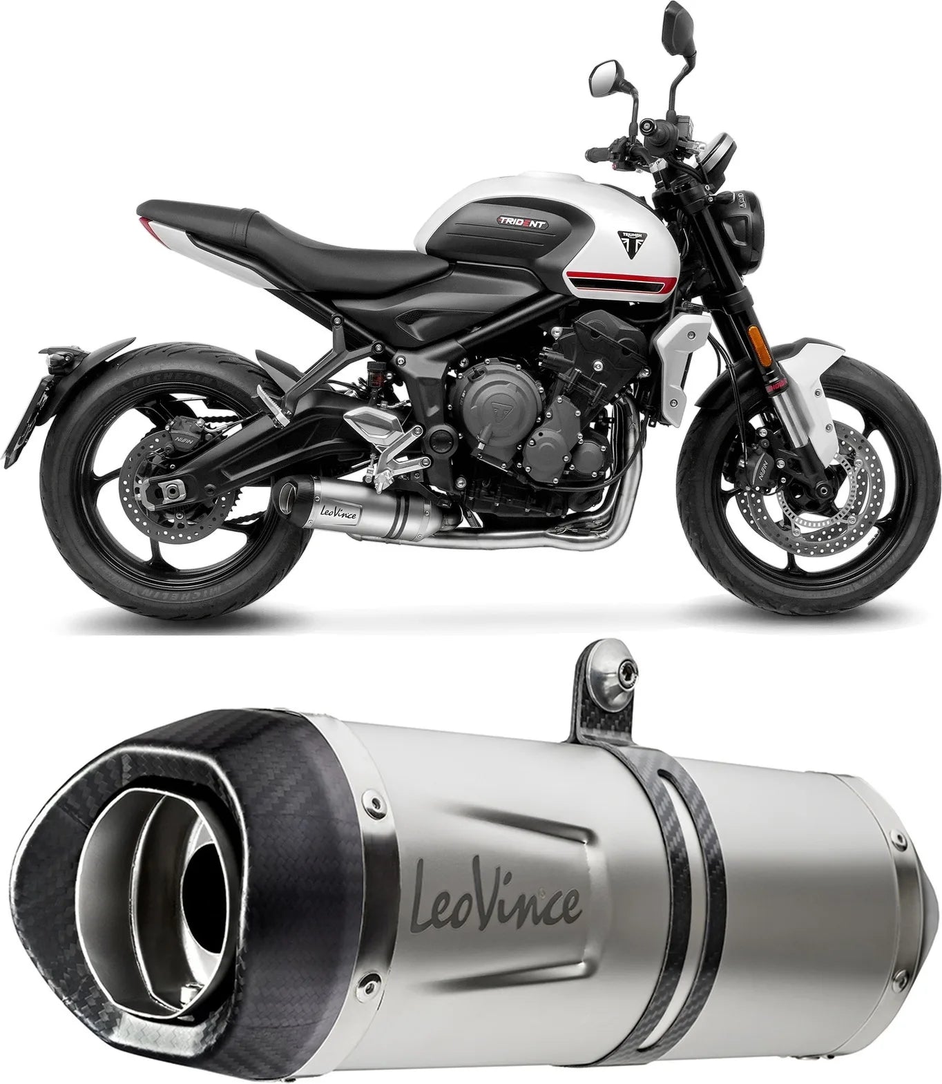 Complete Catalytic Exhaust System With Sound Certification Lv One Evo Stainless Steel Carbon Fiber End Cap - Leovince Compatible With Triumph Tiger 660 Sport (2022-2024)