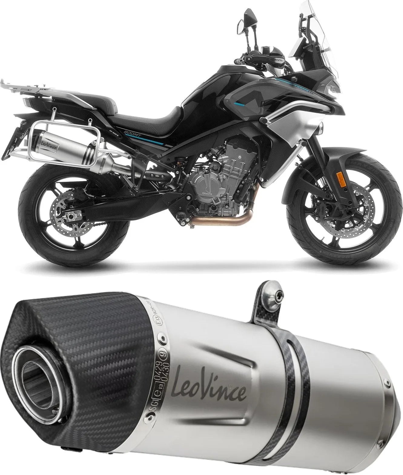 Exhaust Tip With Noise Certification Lv One Evo Stainless Steel Carbon Fiber End Cap - Leovince Compatible With Cfmoto 800 Mt Explore (2025-2026)